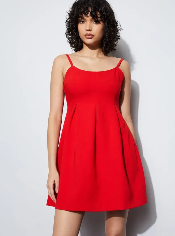 GINGER Solid Fit & Flare Dress